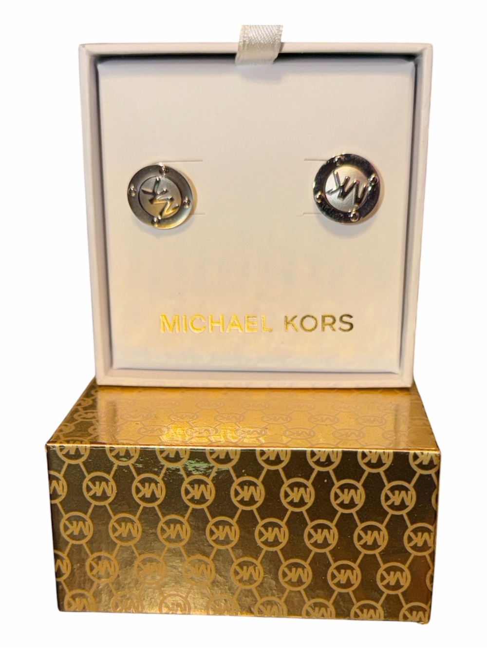 Michael Kors Silver Logo Round Cufflinks